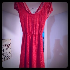 Wet seal red lace open back midi dress